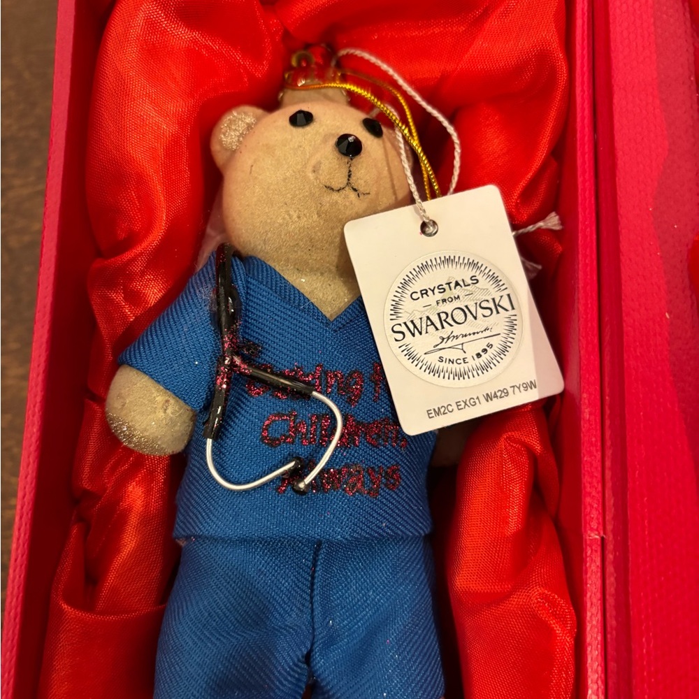 NIB Swarovski Crystal-Embellished Bear - Health Care Provider - Blue and Tan